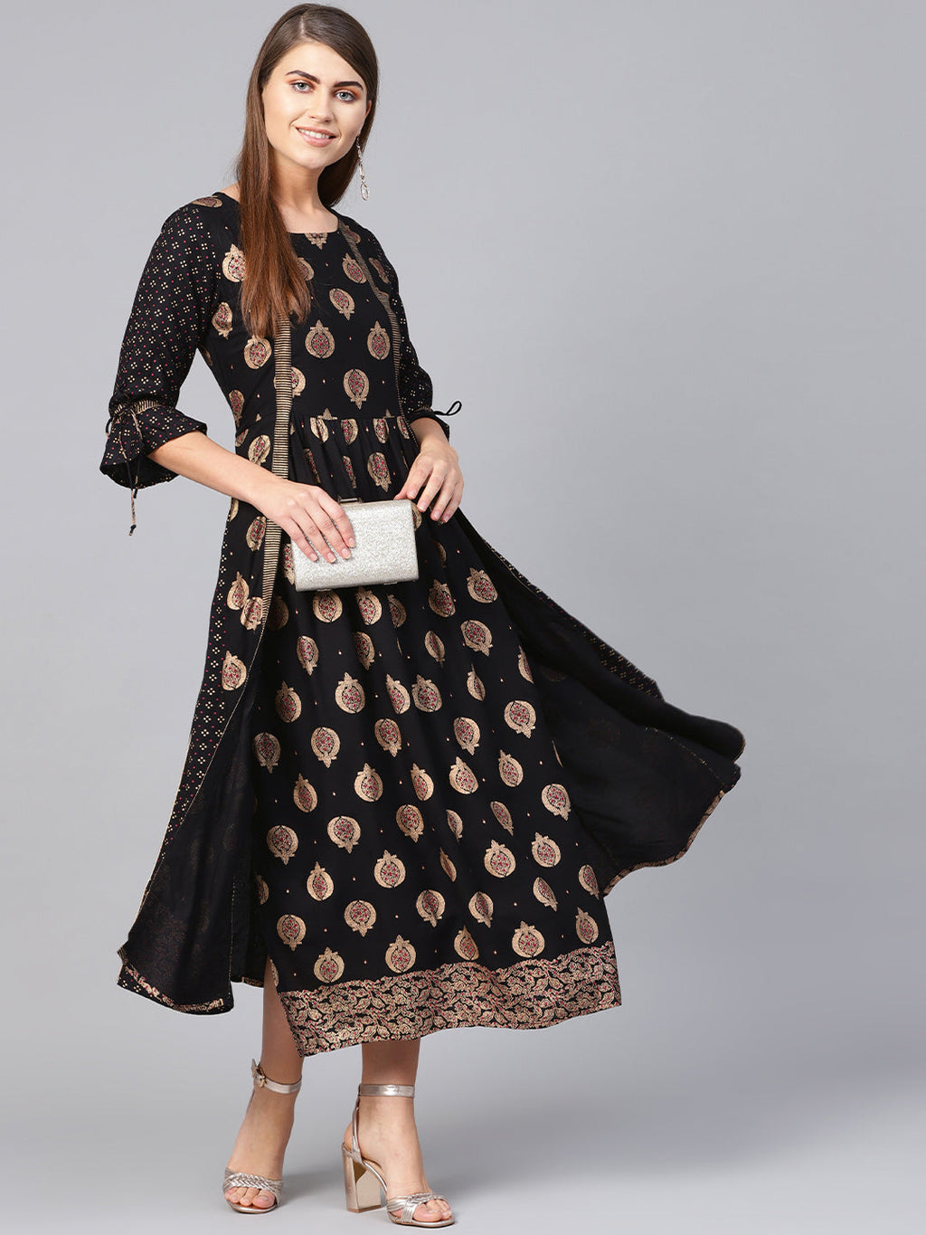 Juniper Women Black Rayon Printed Jacket Style Dress - Distacart
