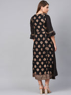 Juniper Women Black Rayon Printed Jacket Style Dress - Distacart