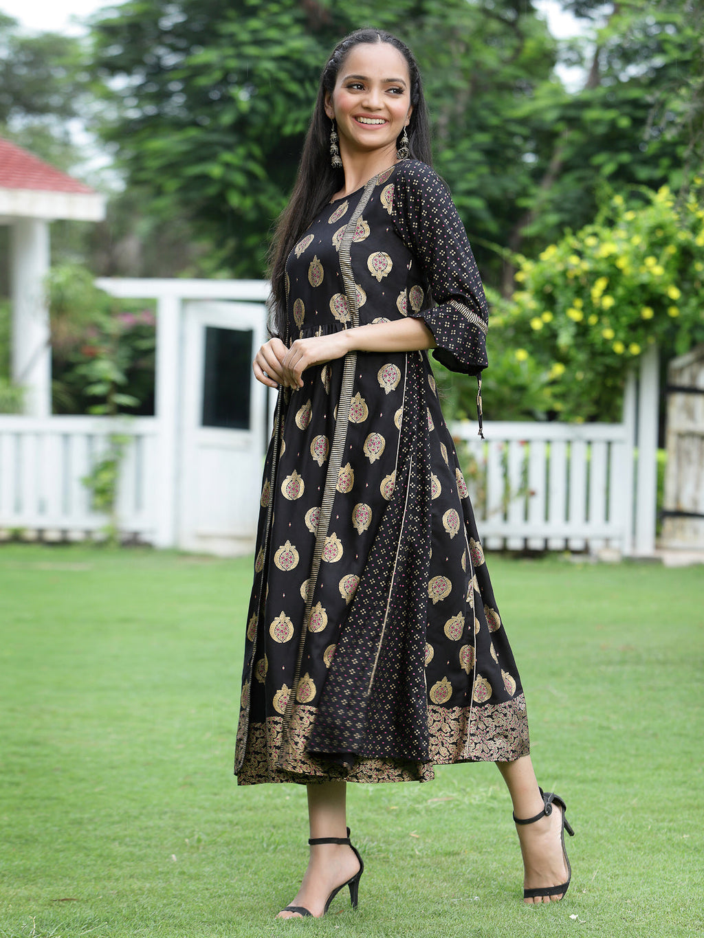 Juniper Women Black Rayon Printed Jacket Style Dress - Distacart