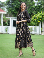 Juniper Women Black Rayon Printed Jacket Style Dress - Distacart