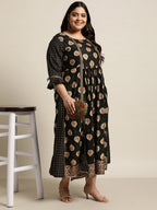 Juniper Women's Black Rayon Festive Wear Printed Jacket Style Dress - Distacart