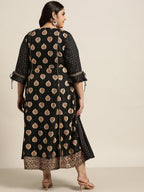 Juniper Women's Black Rayon Festive Wear Printed Jacket Style Dress - Distacart