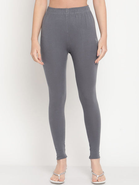 TAG 7 Women Grey Solid Cotton Ankle-Length Leggings