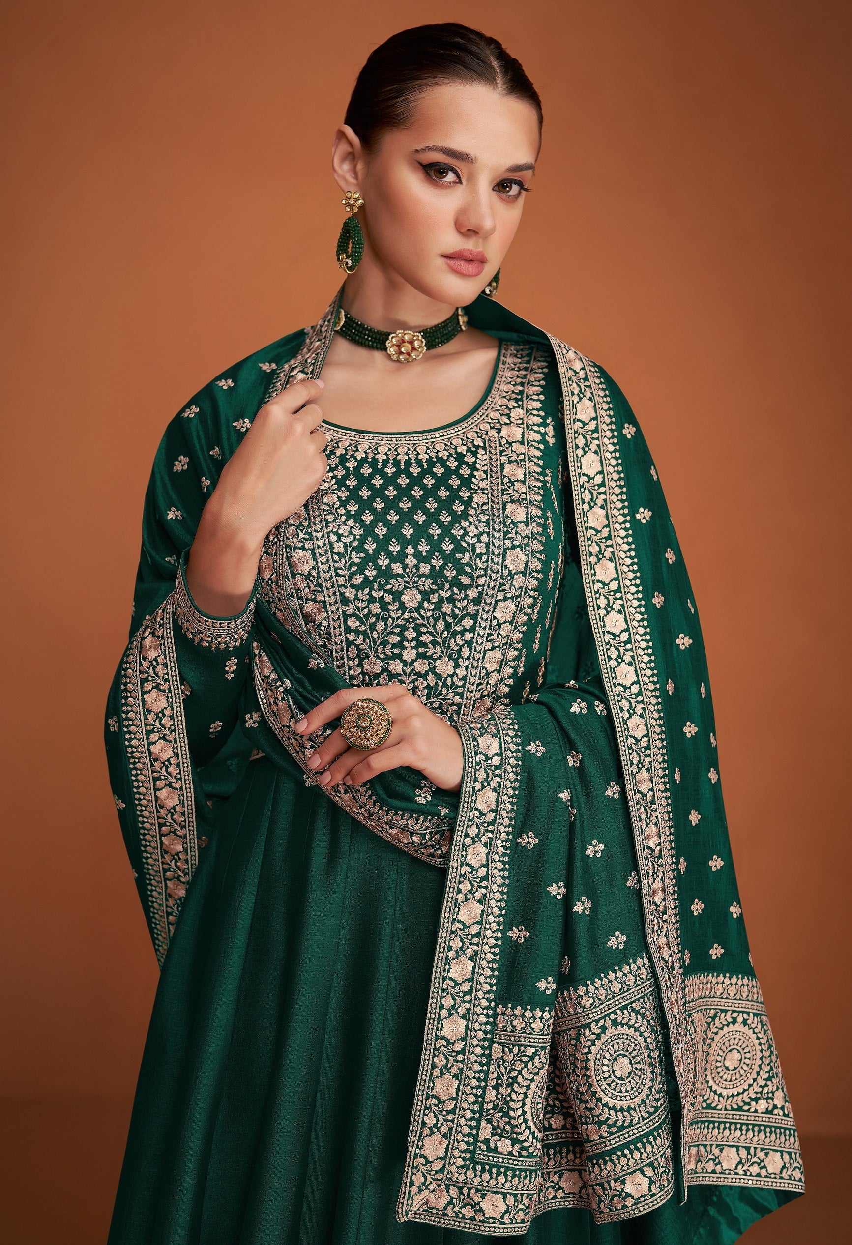 Anaita Green Designer Embroidered Heavy Premium Silk Anarkali Suit - Distacart