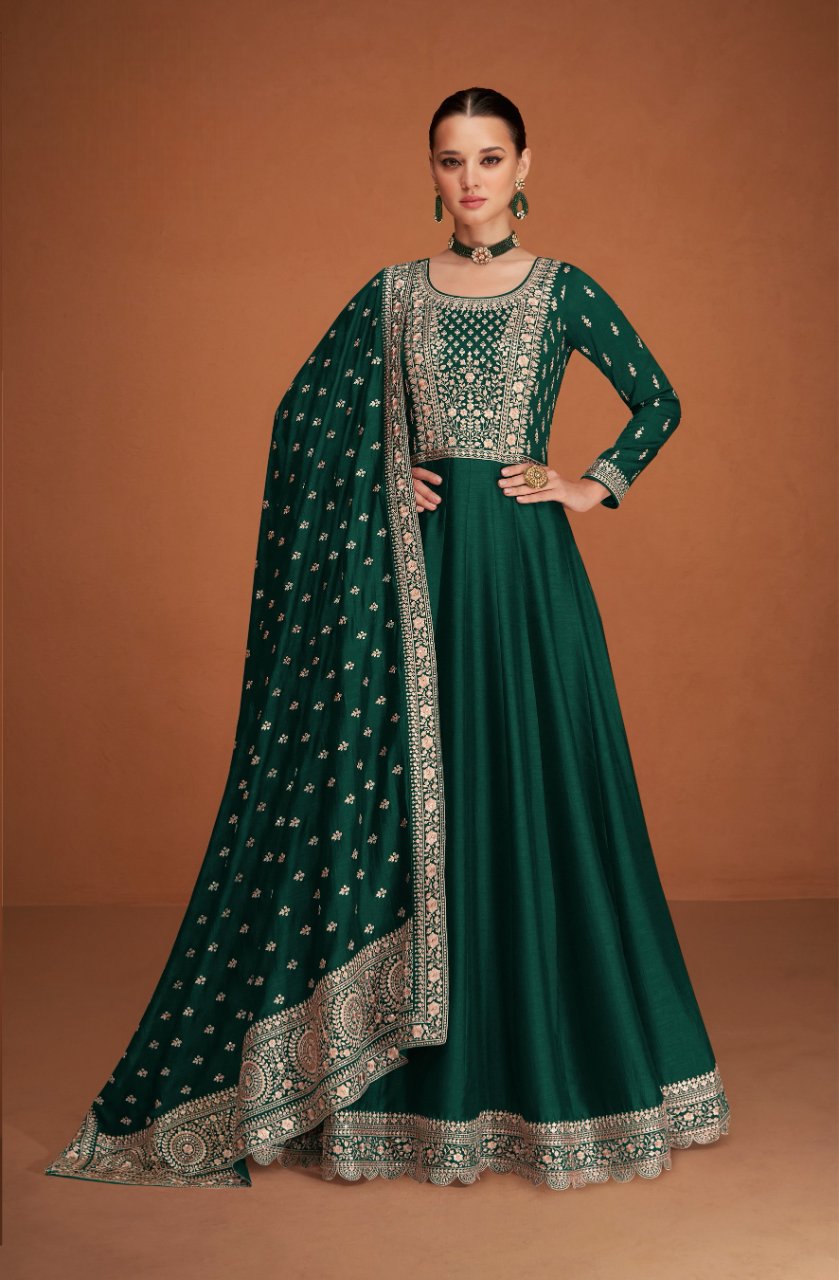 Anaita Green Designer Embroidered Heavy Premium Silk Anarkali Suit - Distacart