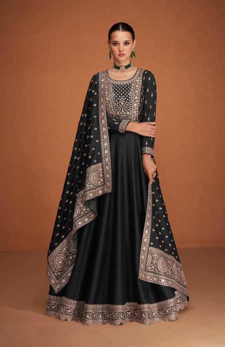Anaita Black Designer Embroidered Heavy Premium Silk Anarkali Suit