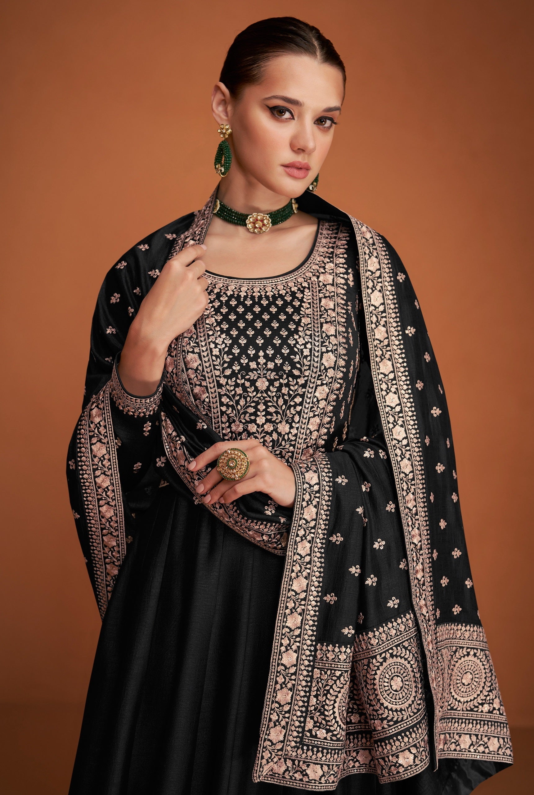 Anaita Black Designer Embroidered Heavy Premium Silk Anarkali Suit - Distacart
