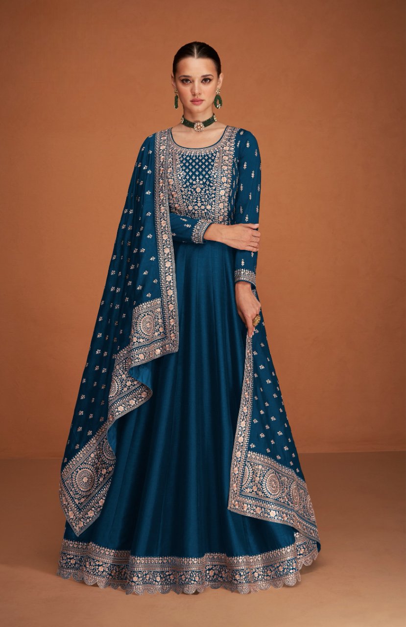Anaita Navy_Blue Designer Embroidered Heavy Premium Silk Anarkali Suit - Distacart