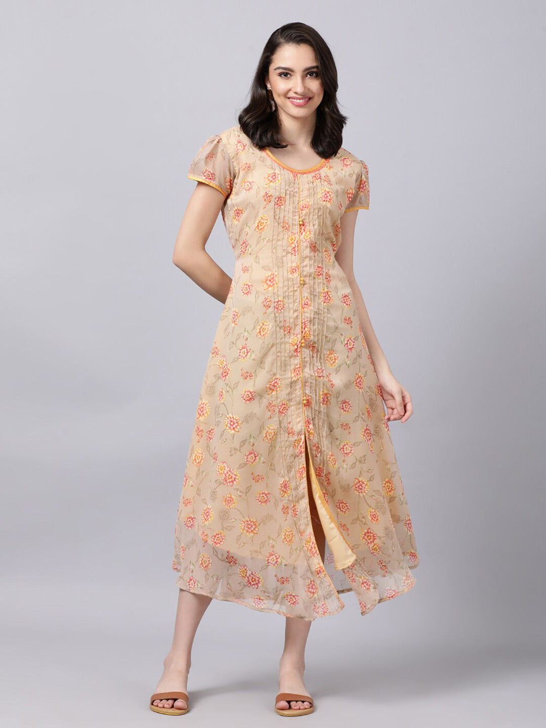 Souchii Women Grey Floral Printed Chiffon A-Line Dress - Distacart
