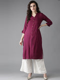 HERE&NOW Women Burgundy Solid Straight Kurta