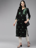 ADA Women Ethnic Motifs Embroidered Cotton Chikankari Floral Kurta