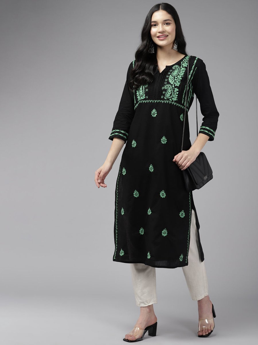 ADA Women Ethnic Motifs Embroidered Cotton Chikankari Floral Kurta