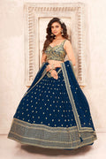 Teal Faux Georgette Embroidery sequence work Lehenga Choli with Dupatta - Dhvani