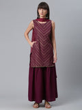 Ahalyaa Wine Crepe Glitter Print Kurta with Sharara and dupatta Set - Distacart