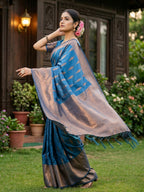 Shree Shyam Fashion Blue Silk Blend Saree - Distacart