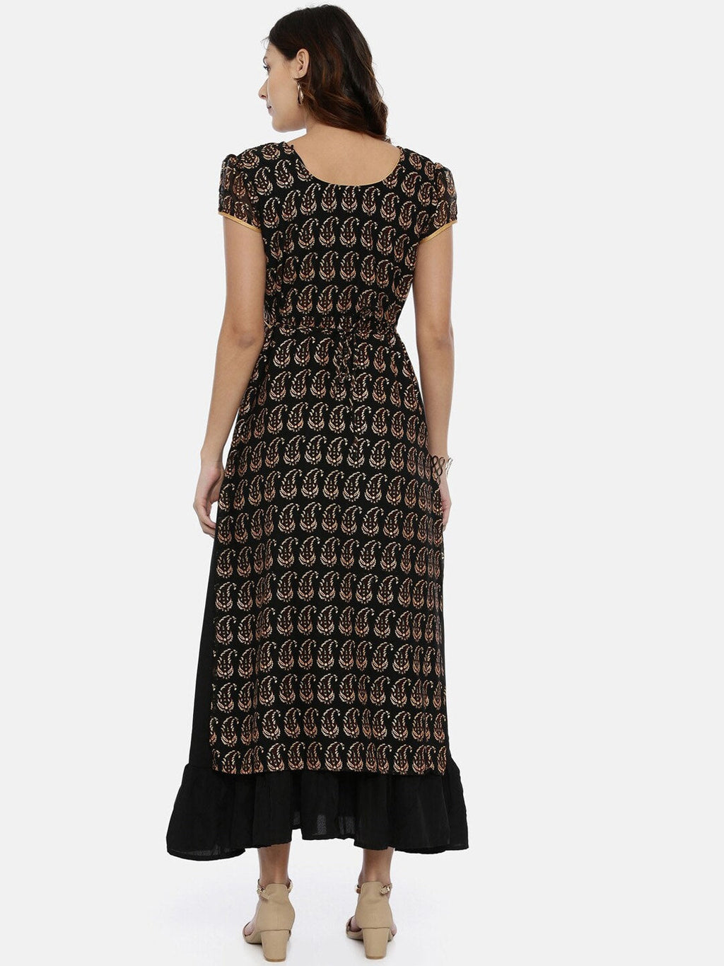 Souchii Black & Yellow Printed Maxi Dress - Distacart
