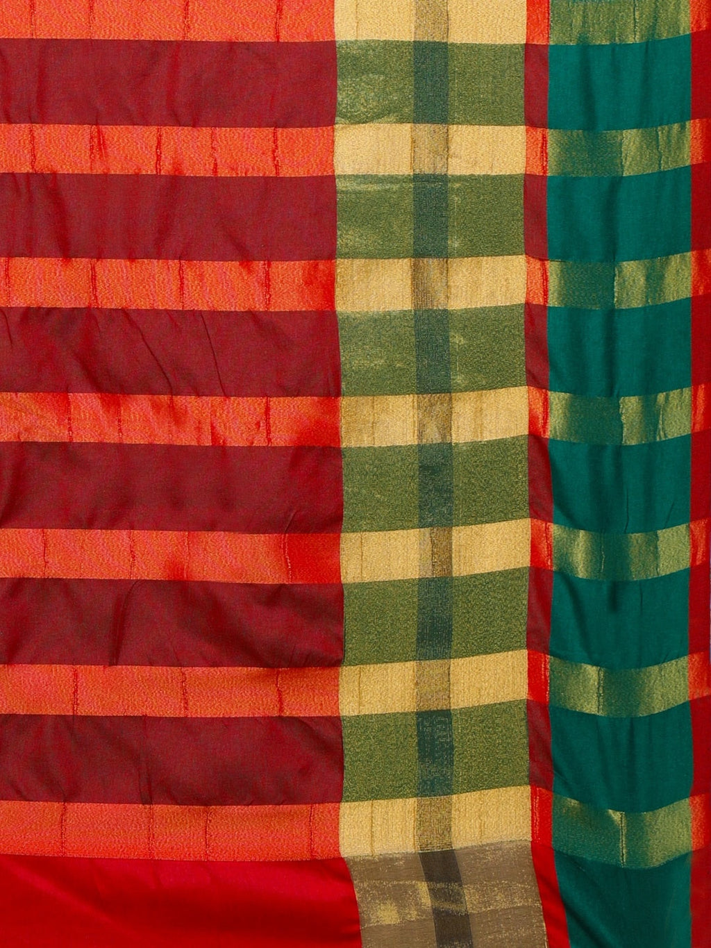 Saree Mall Red & Gold-Toned Silk Cotton Colourblocked Kanjeevaram Saree - Distacart