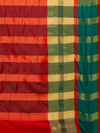 Saree Mall Red & Gold-Toned Silk Cotton Colourblocked Kanjeevaram Saree - Distacart