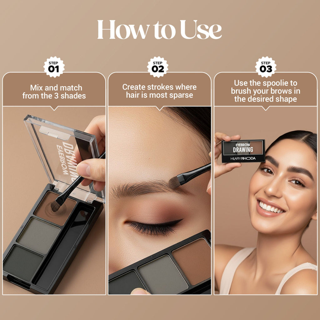 Hilary Rhoda Drawing Eyebrow Palette With 3 Natural Shades - 01 - Distacart