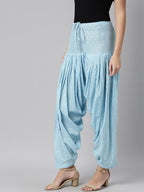 Souchii Blue & Gold-Coloured Woven Design Pure Cotton Patiala - Distacart