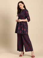 All About You Women Blue & Pink Bandhani Printed Pleated Kurti with Palazzos
