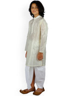 Sethukrishna Boys Cream-Coloured Striped Kurta with Pyjamas