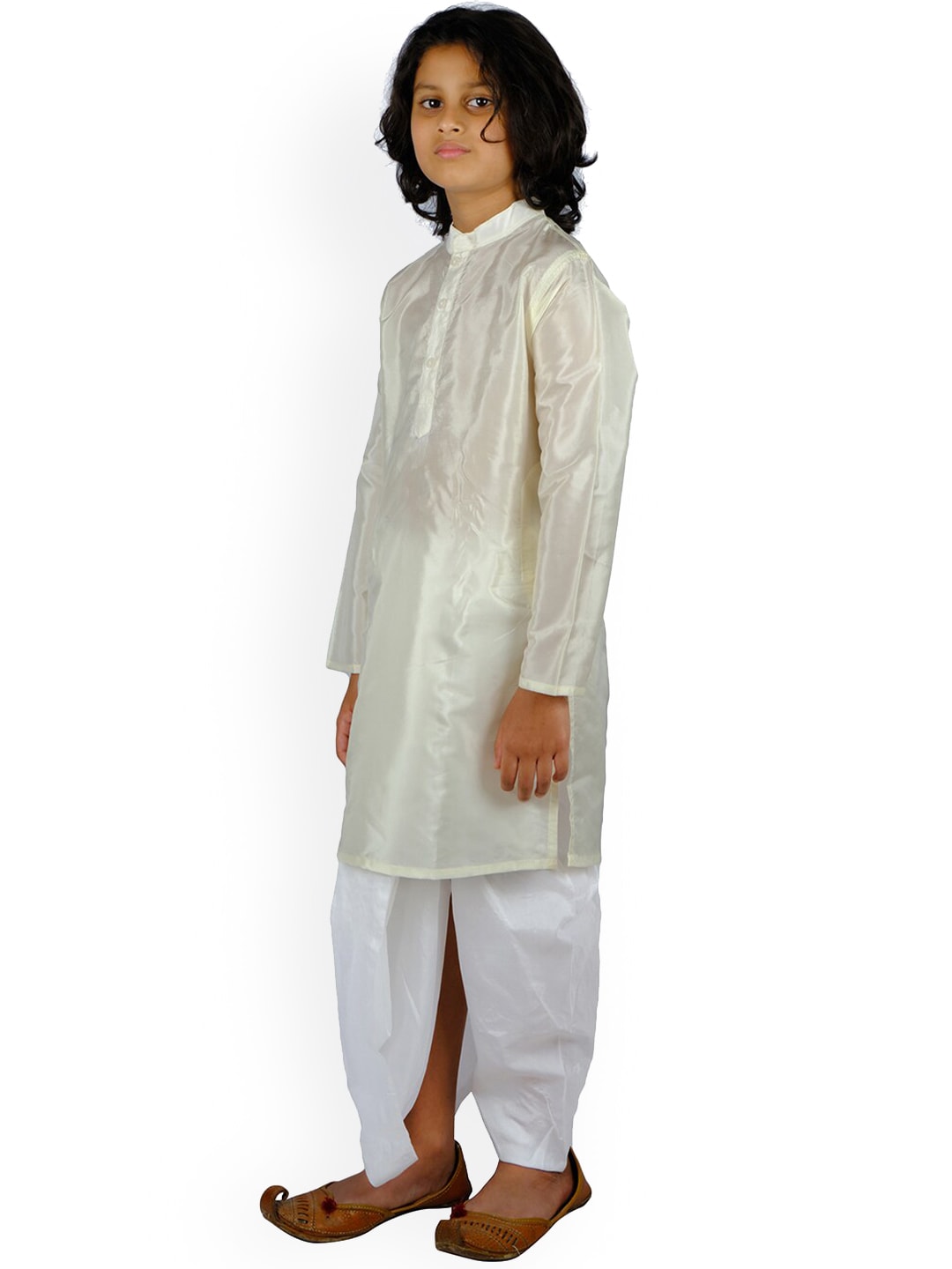 Sethukrishna Boys Cream-Coloured Striped Kurta with Pyjamas