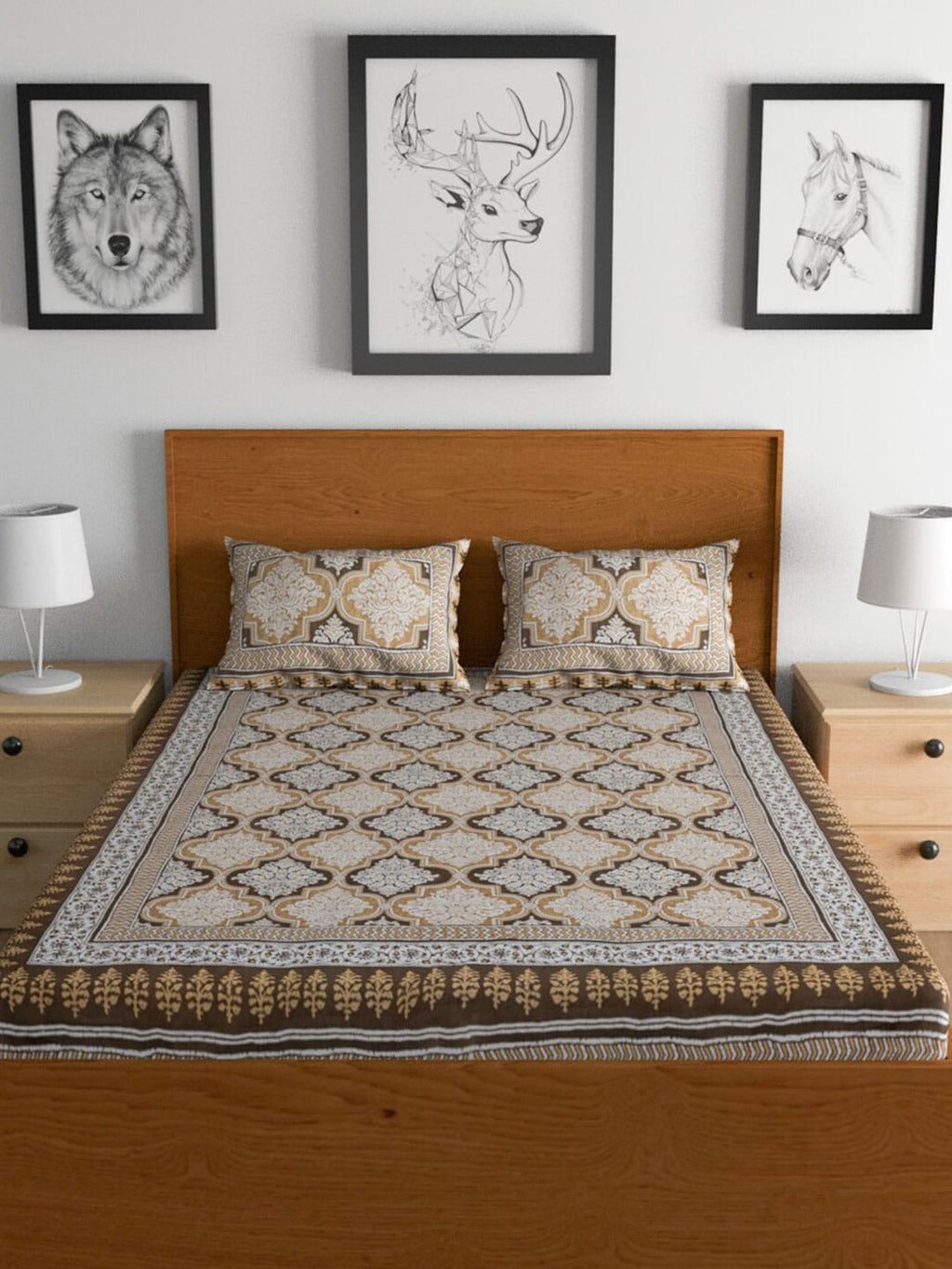 Urban Magic Brown 104 TC King Bedsheet with 2 Pillow Covers