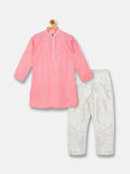 Sethukrishna Boys Pink Self Design Jacquard Art Silk Kurta with Pyjamas