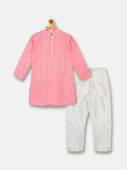 Sethukrishna Boys Pink Self Design Jacquard Art Silk Kurta with Pyjamas