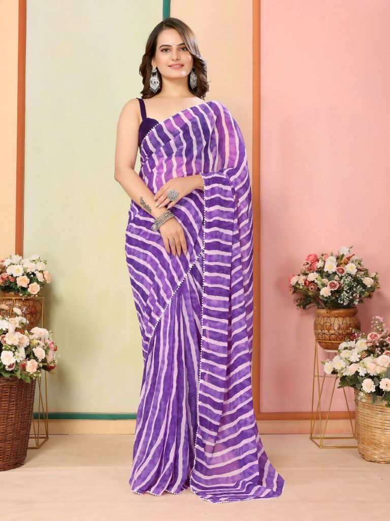 Purple Georgette Designer Printed Ready To Wear Saree - Elite