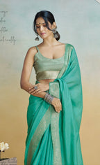 Anaita Mint Handloom Khadi Silk Zari Woven Work Saree With Blouse Piece - Distacart