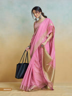 Anaita Pink Handloom Khadi Silk Zari Woven Work Saree With Blouse Piece - Distacart