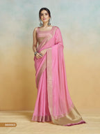 Anaita Pink Handloom Khadi Silk Zari Woven Work Saree With Blouse Piece - Distacart
