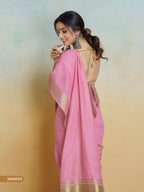 Anaita Pink Handloom Khadi Silk Zari Woven Work Saree With Blouse Piece - Distacart