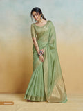 Anaita Olive Handloom Khadi Silk Zari Woven Work Saree With Blouse Piece - Distacart