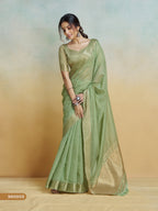 Anaita Olive Handloom Khadi Silk Zari Woven Work Saree With Blouse Piece - Distacart
