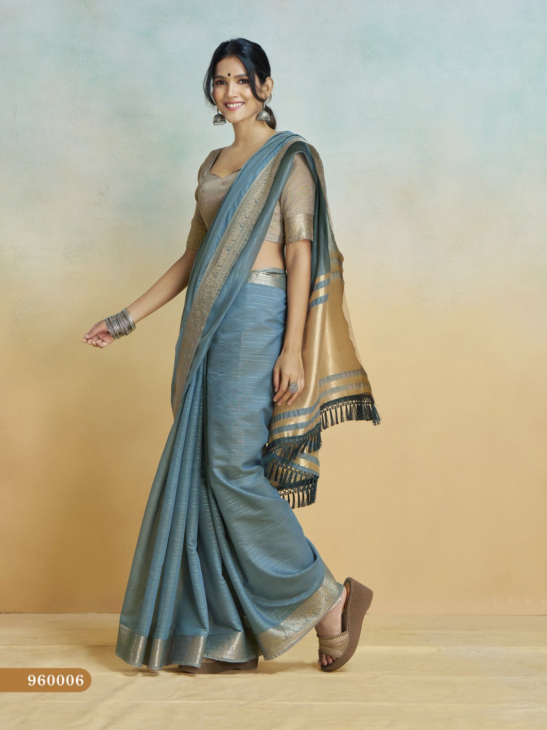 Anaita Blue Handloom Khadi Silk Zari Woven Work Saree With Blouse Piece - Distacart