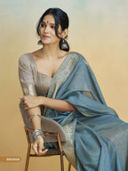 Anaita Blue Handloom Khadi Silk Zari Woven Work Saree With Blouse Piece - Distacart