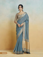 Anaita Blue Handloom Khadi Silk Zari Woven Work Saree With Blouse Piece - Distacart