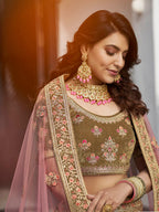 Myra Olive Green Velvet Embroidered Designer Lehenga