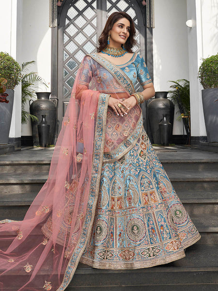 Myra Turquoise Velvet Embroidered Designer Lehenga