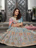 Myra Turquoise Velvet Embroidered Designer Lehenga
