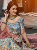 Myra Turquoise Velvet Embroidered Designer Lehenga