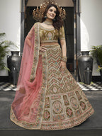 Myra Olive Green Velvet Embroidered Designer Lehenga