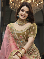 Myra Olive Green Velvet Embroidered Designer Lehenga