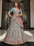 Myra Turquoise Velvet Embroidered Designer Lehenga