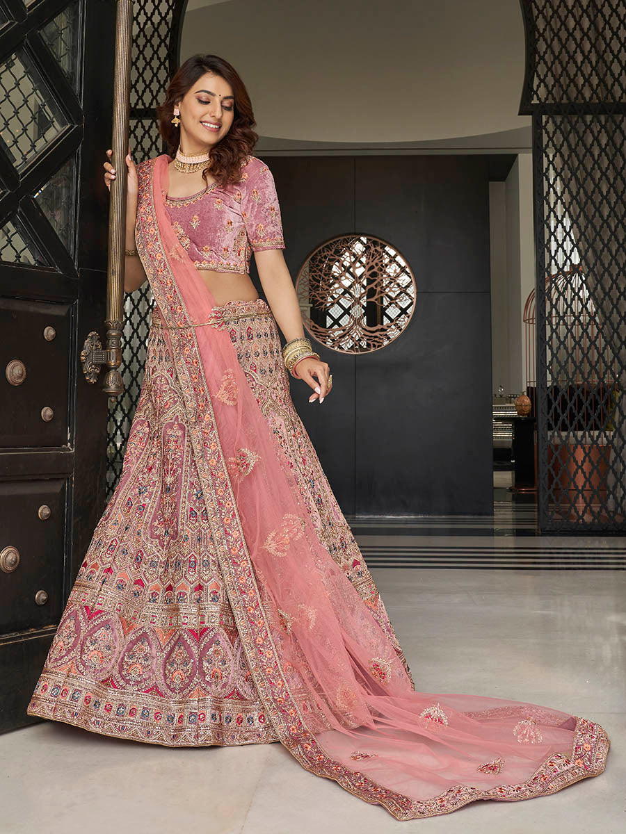 Myra Mauve Velvet Embroidered Designer Lehenga