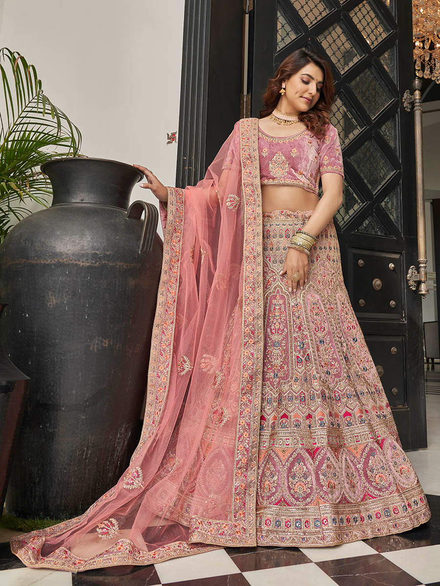 Myra Mauve Velvet Embroidered Designer Lehenga