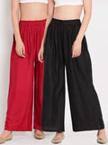 TAG 7 Women Black & Maroon Set of 2 Flared Ethnic Palazzos